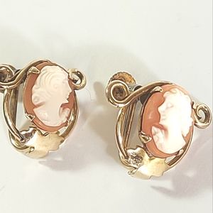 Vintage Cameo & Gold Earrings